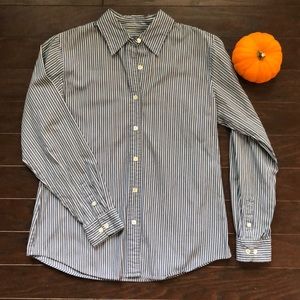 Ann Taylor Blue and White Striped Button-Down Shirt